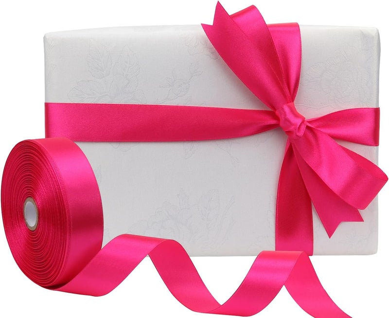 Riunbb Hot Pink Solid Satin Ribbon 1 Inch 50 Yards Solid Polyester Fabric Ribbon for Gift Wrapping Wedding Christmas Baby Shower Birthday Party Decoration Handmade Immortal Flower Craft - Image 5